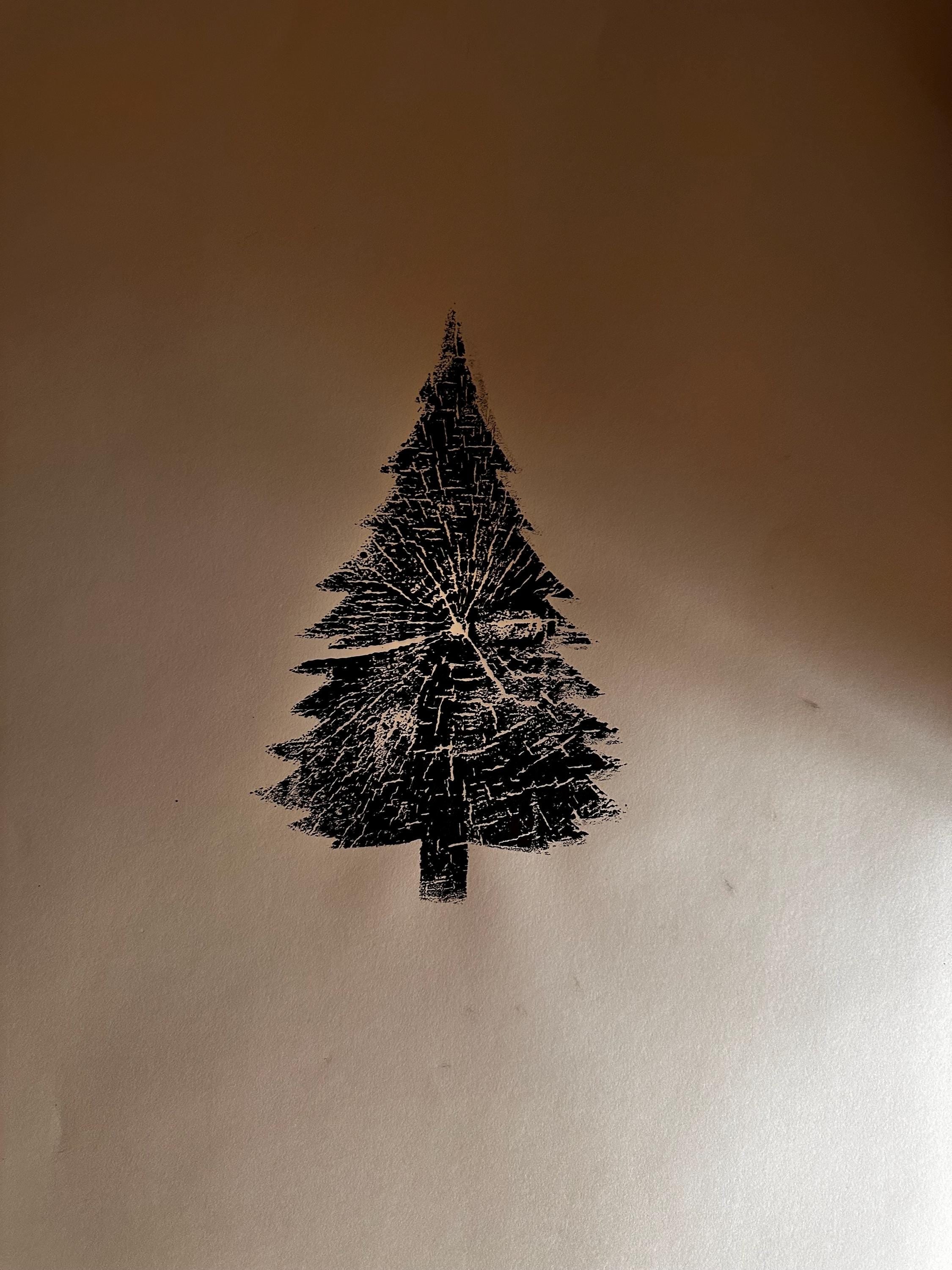 Handmade Walnut Christmas Tree Relief Print 18x24