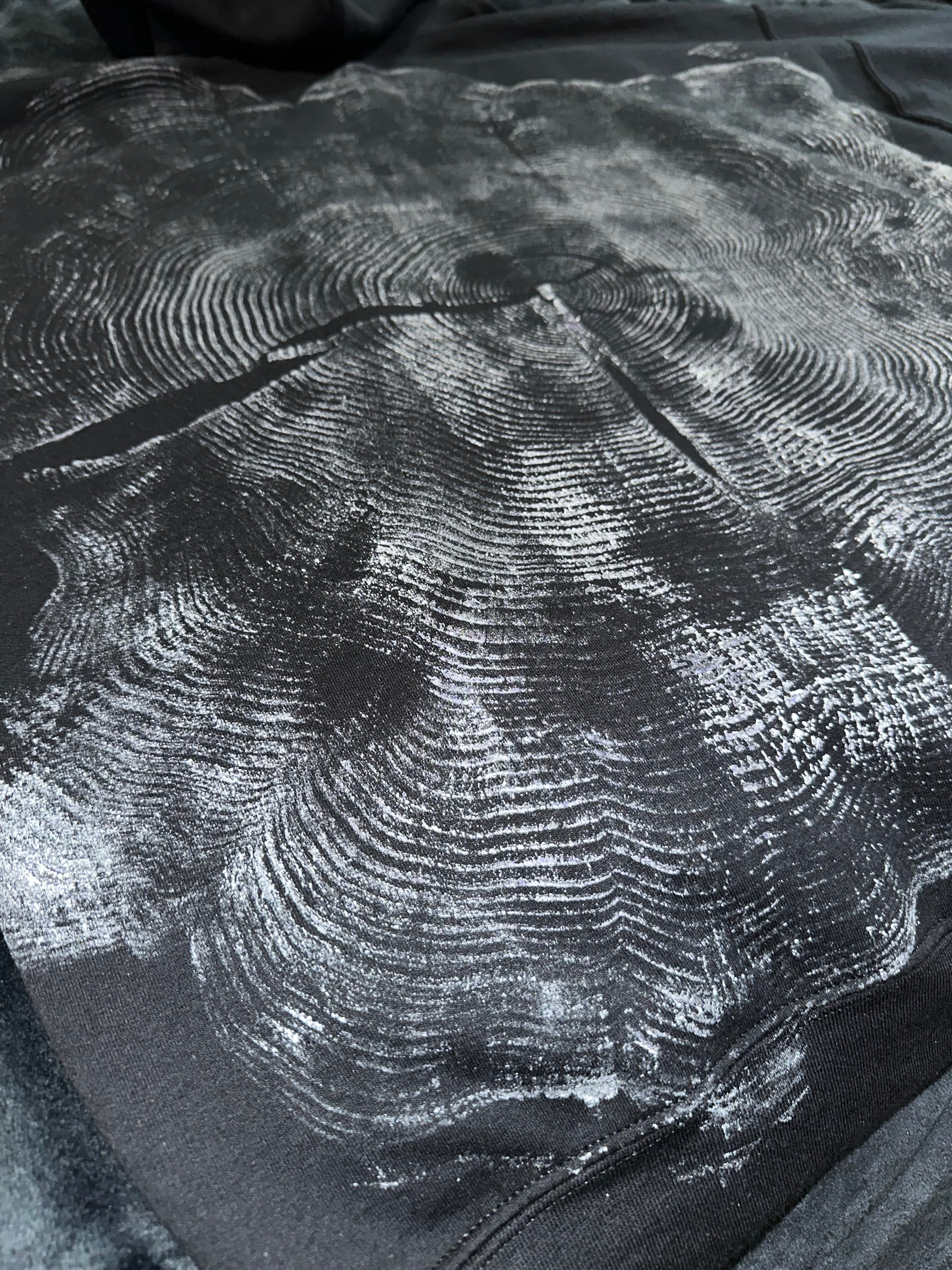 Red Cedar Hoodie Hand-pressed, Tree Ring Art, Black-2XL