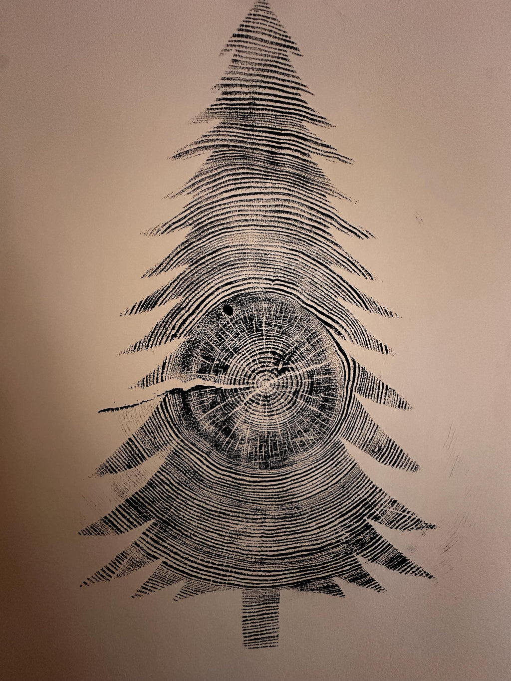 Handmade Ponderosa Pine Christmas Tree Relief Print 18x24