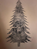 Handmade Ponderosa Pine Christmas Tree Relief Print 18x24
