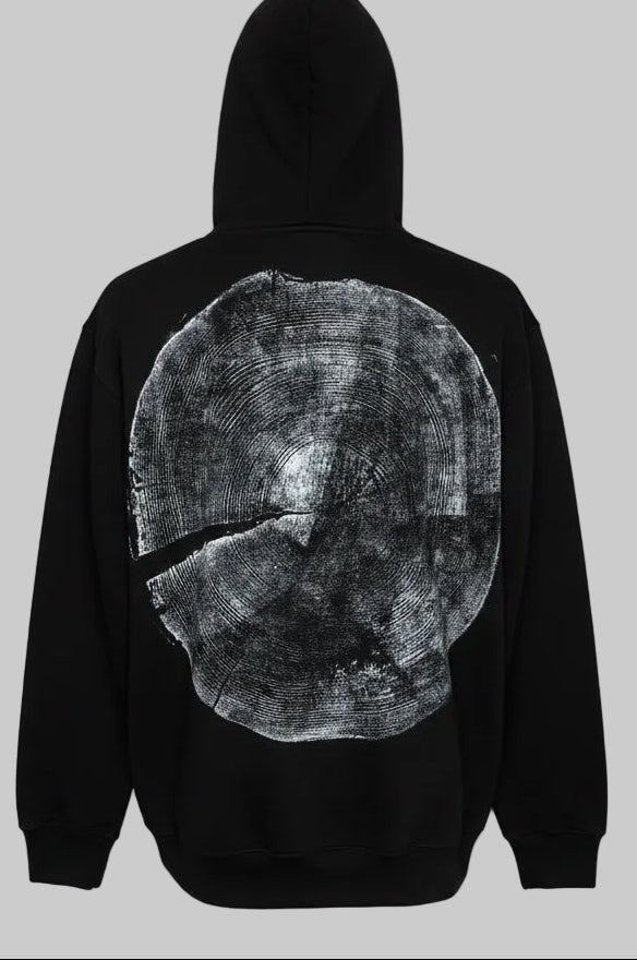 Ponderosa Pine Hoodie Hand-pressed, Tree Ring Art, Black-XL