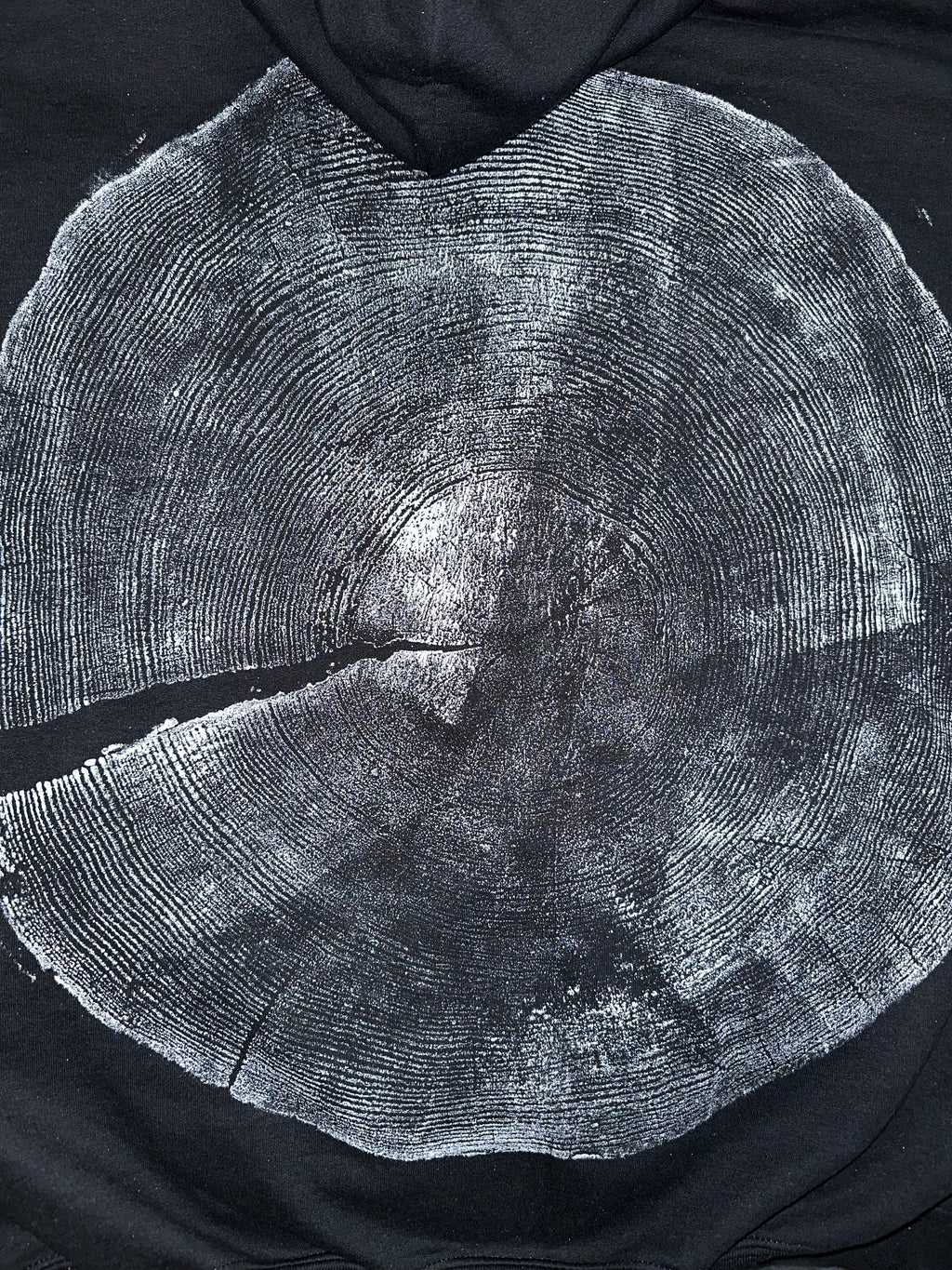 Ponderosa Pine Hoodie Hand-pressed, Tree Ring Art, Black-XL