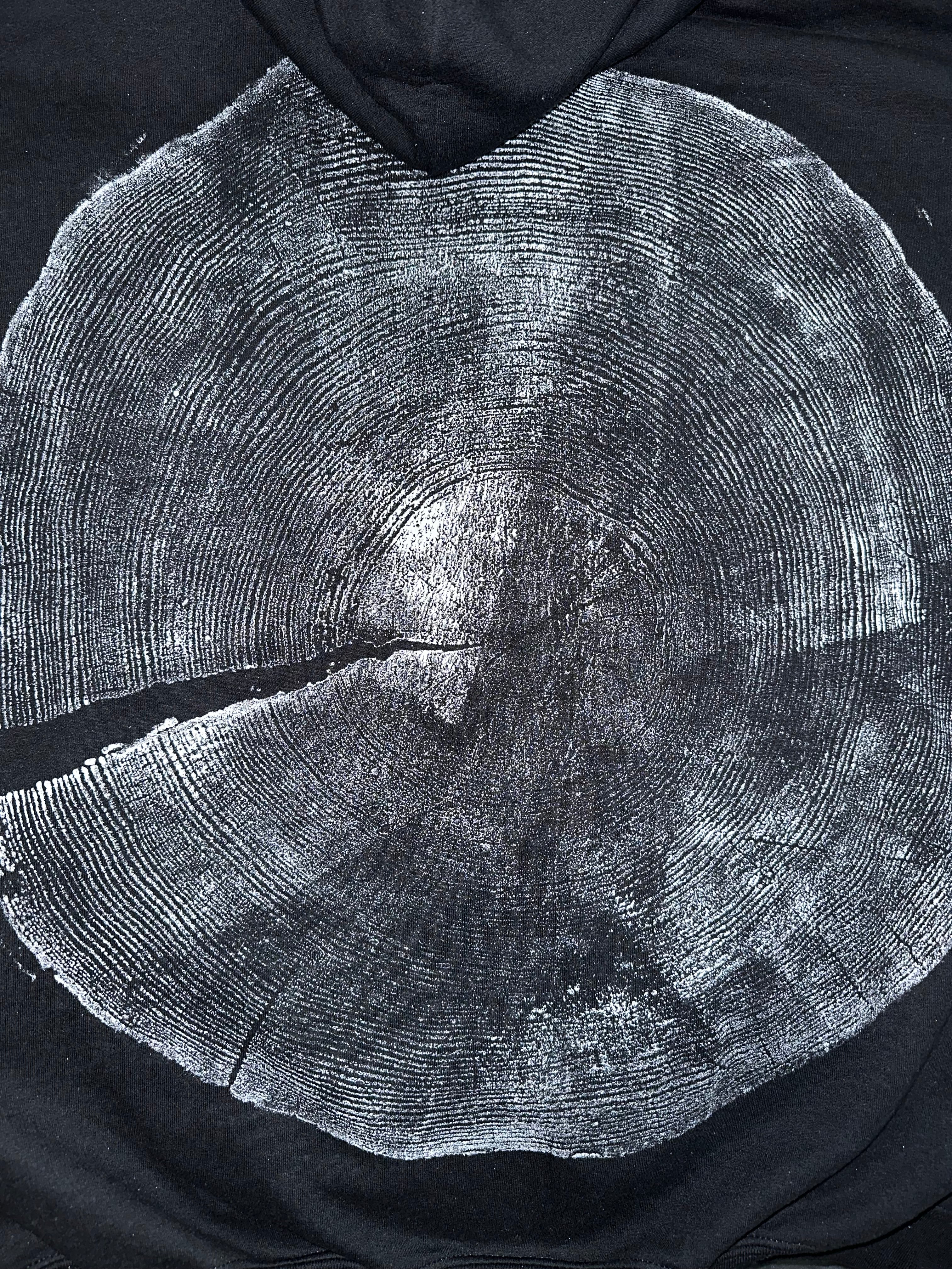 Ponderosa Pine Hoodie Hand-pressed, Tree Ring Art, Black-XL