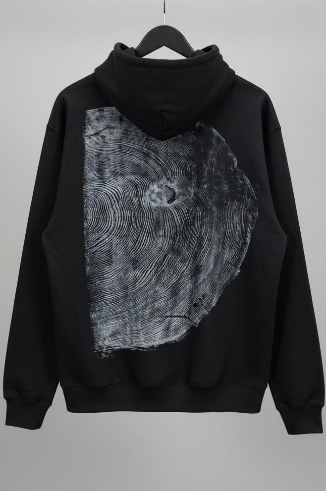 Coastal Redwood Hoodie Hand-pressed, Tree Ring Art, Black-2XL