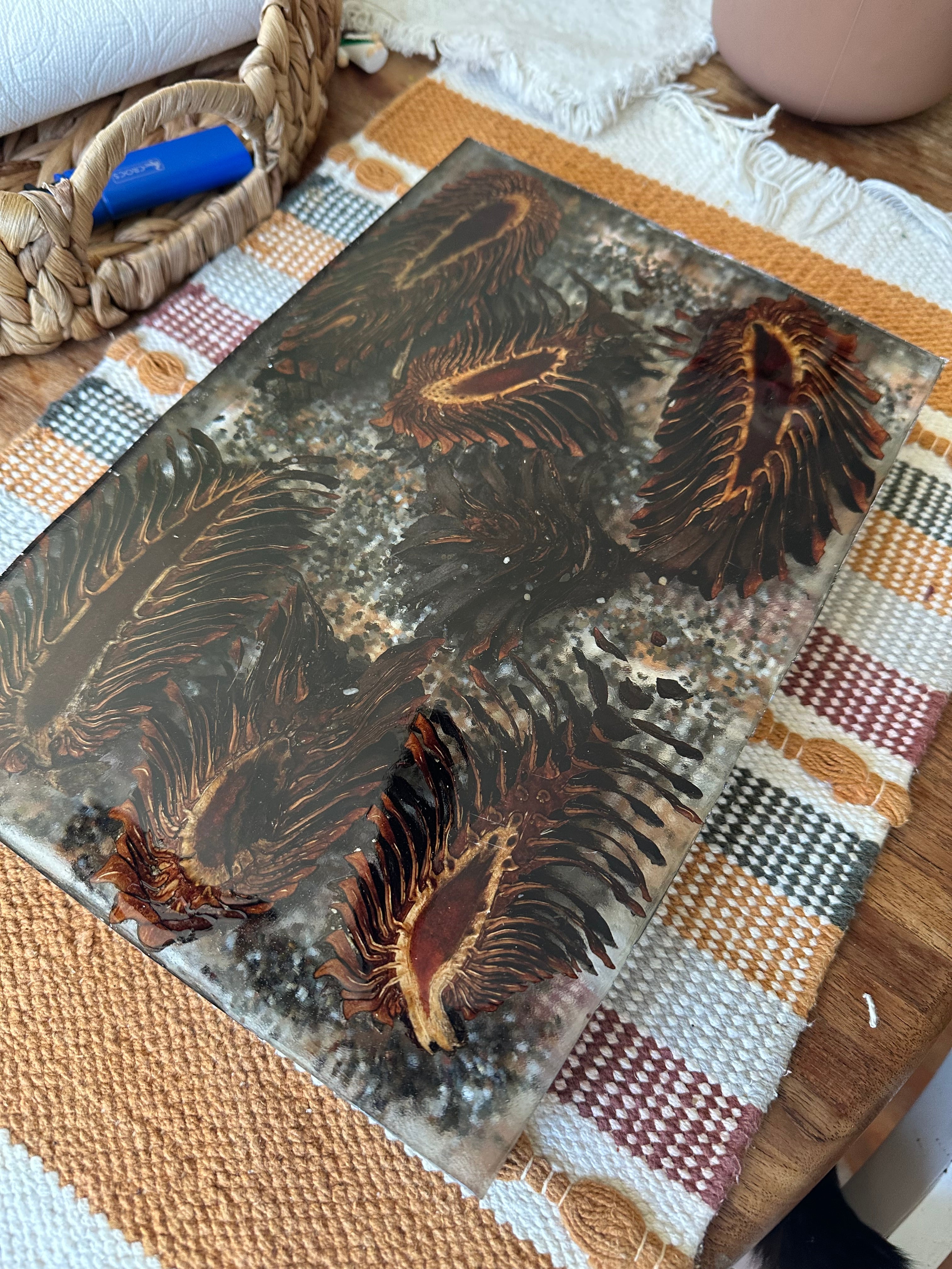 Pinecone Epoxy Center Piece, Book shelf stand, wall or desk decor nature