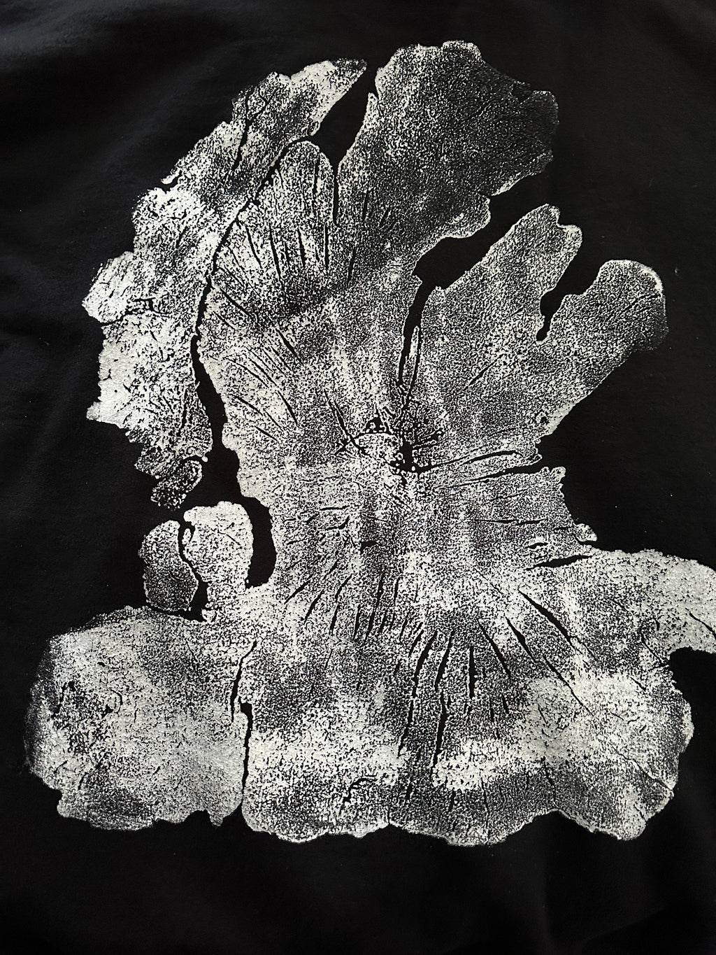 Olive Wood Hoodie Hand-Pressed, Tree Ring Art, Black-Large