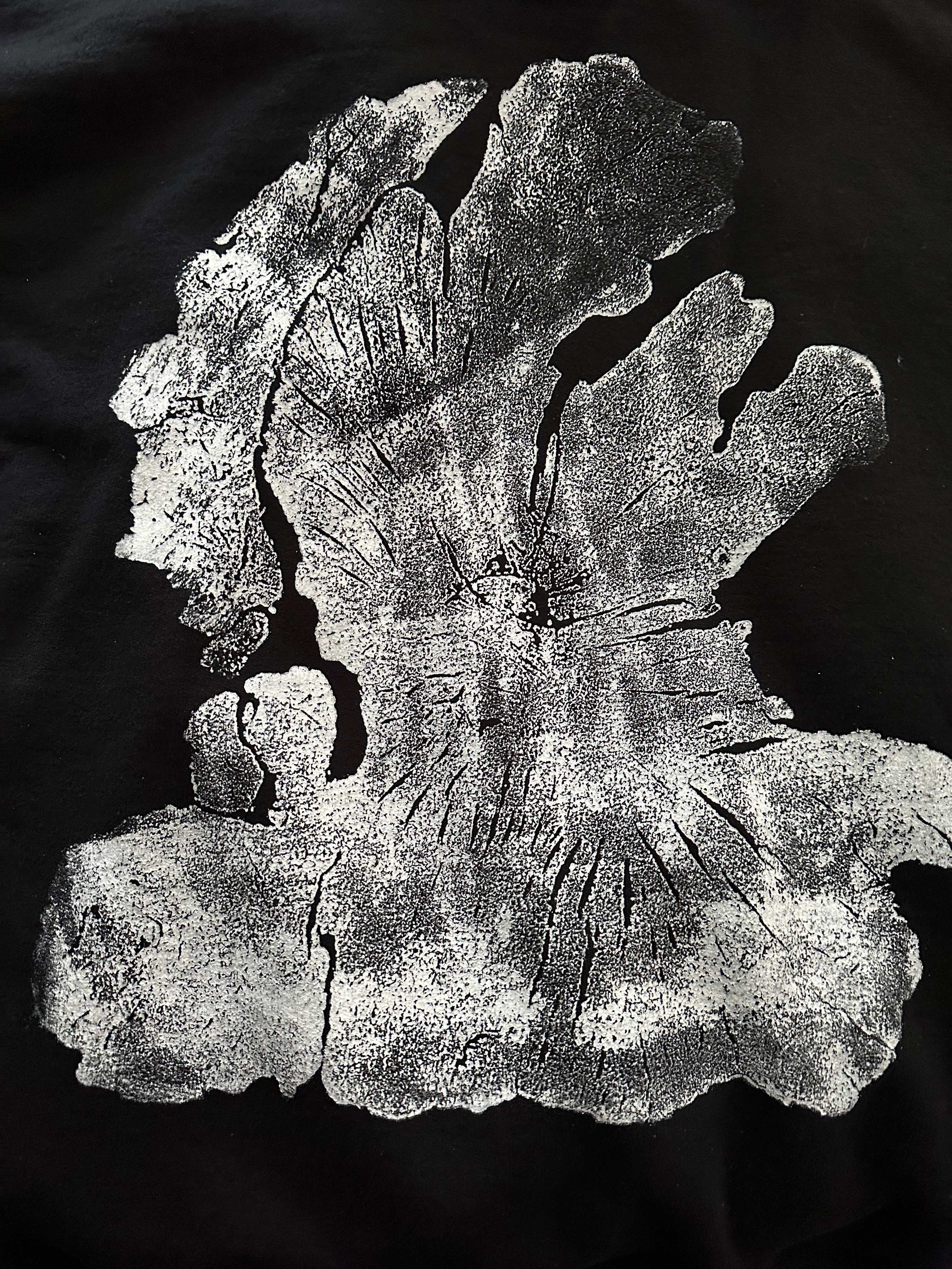 Olive Wood Hoodie Hand-Pressed, Tree Ring Art, Black-Large