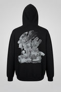 Olive Wood Hoodie Hand-Pressed, Tree Ring Art, Black-Large