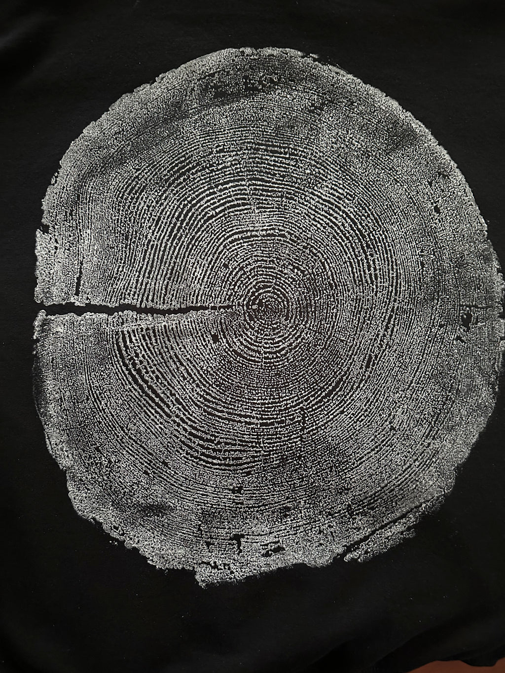 Coastal Redwood Hoodie Hand-pressed, Tree Ring Art, Black-Large