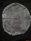 Coastal Redwood Hoodie Hand-pressed, Tree Ring Art, Black-Large