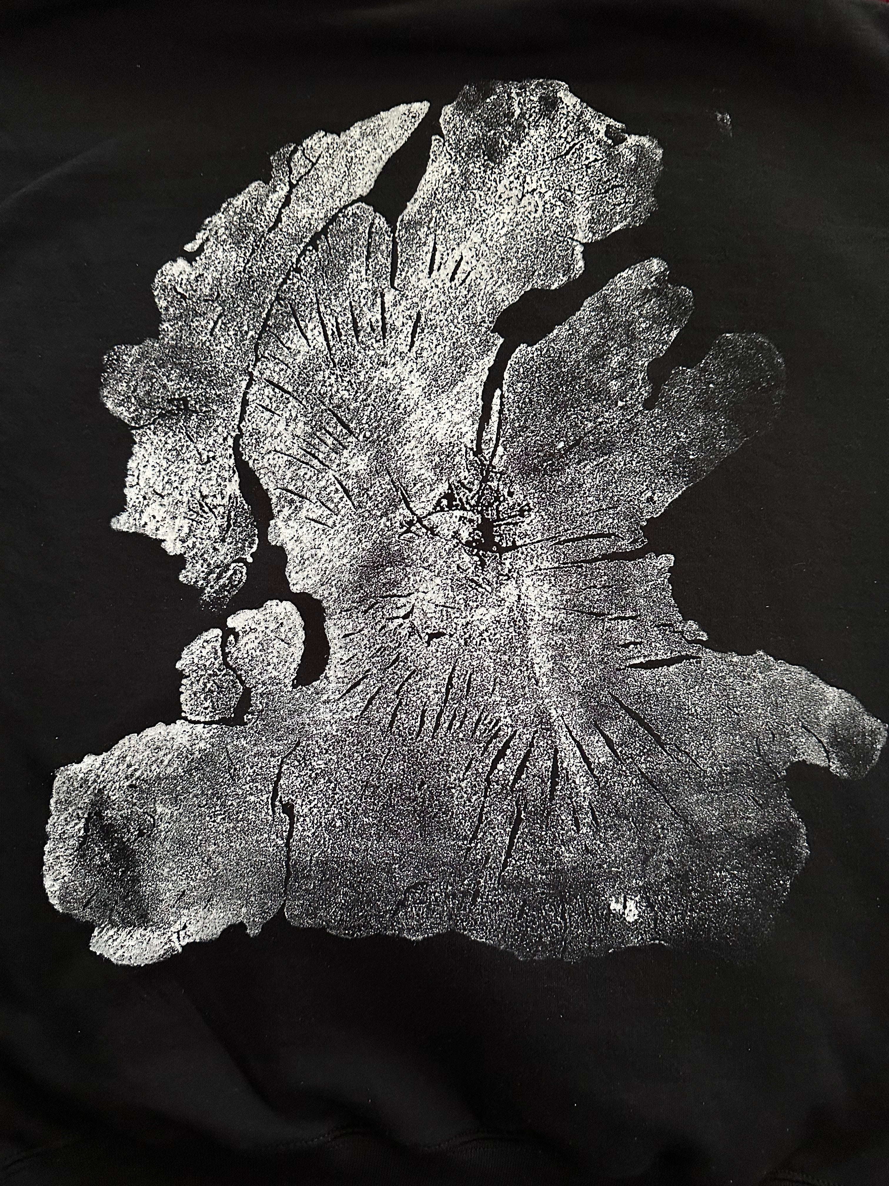 Olive Wood Hoodie Hand-Pressed, Tree Ring Art, Black-Medium
