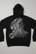 Olive Wood Hoodie Hand-Pressed, Tree Ring Art, Black-Medium