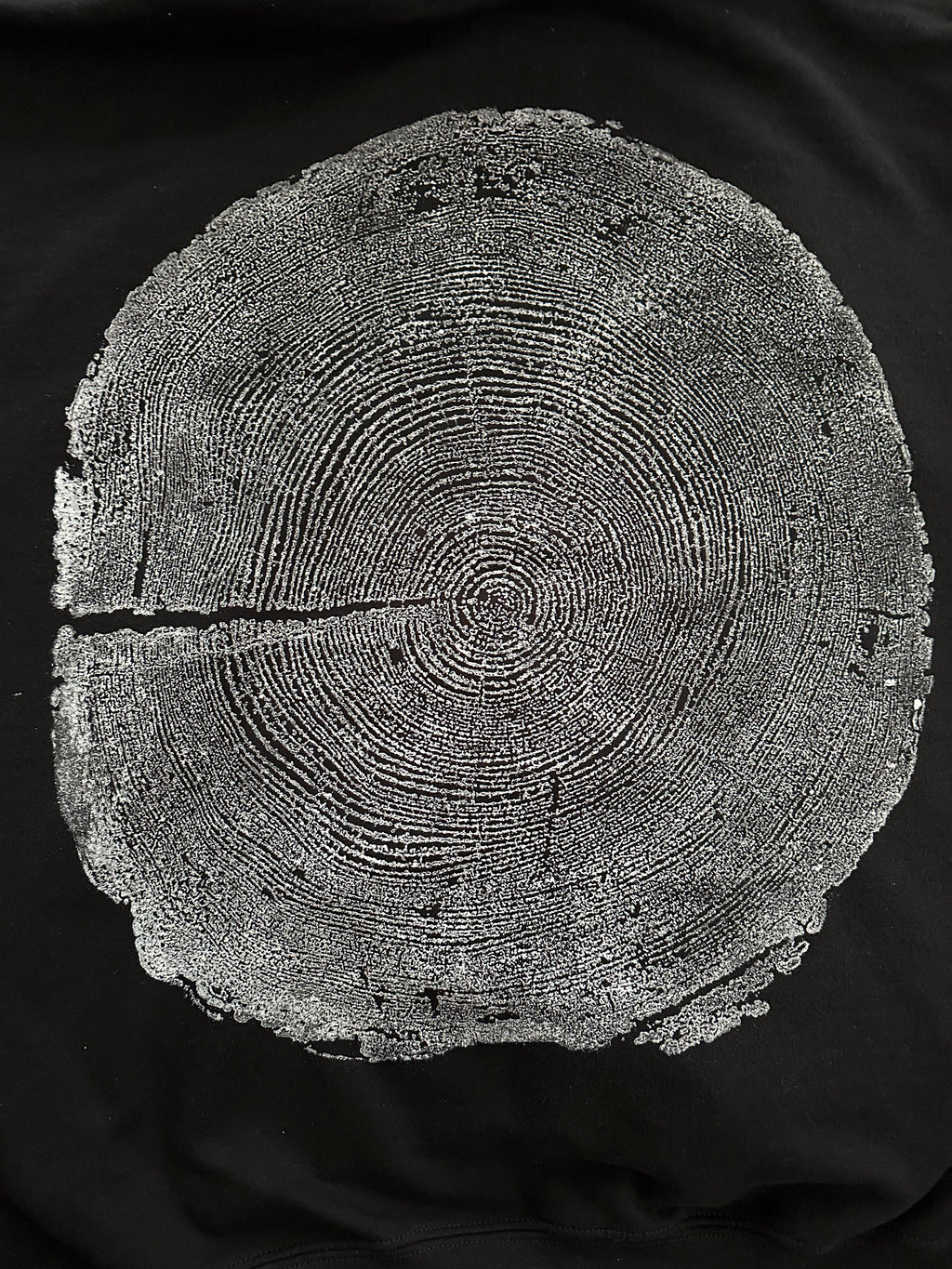 Coastal Redwood Hoodie Hand-pressed, Tree Ring Art, Black-Medium