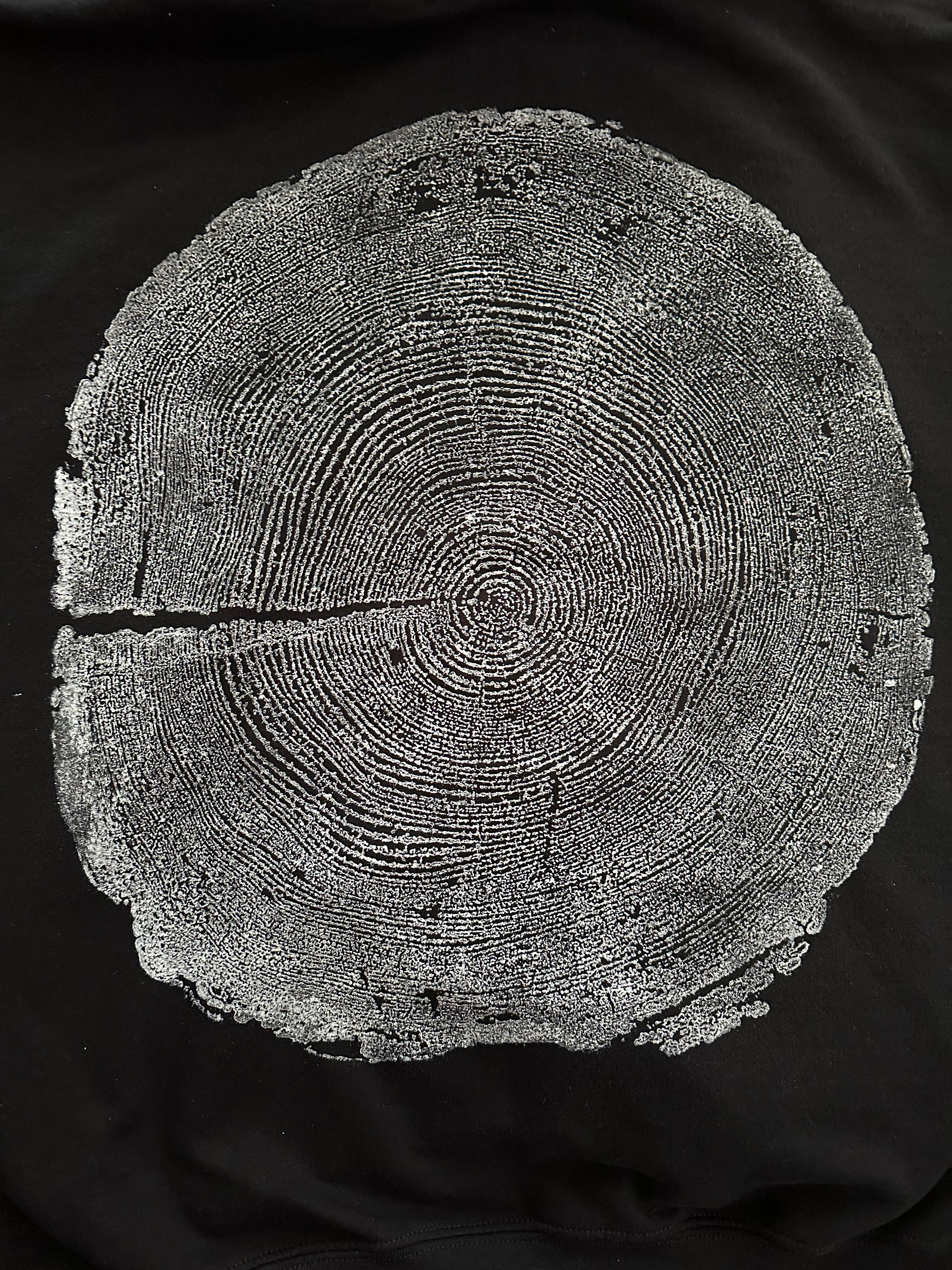 Coastal Redwood Hoodie Hand-pressed, Tree Ring Art, Black-Medium