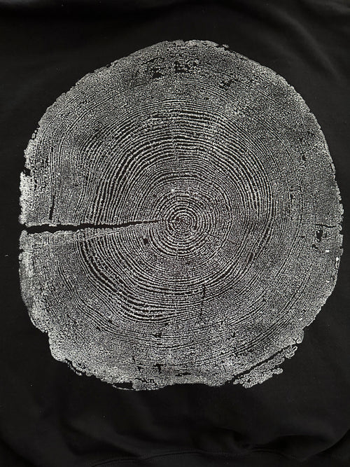 Coastal Redwood Hoodie Hand-pressed, Tree Ring Art, Black-Medium