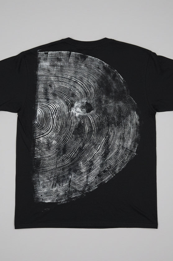 Coastal Redwood T-shirt Hand-pressed, Tree Ring Art, Black-XLarge