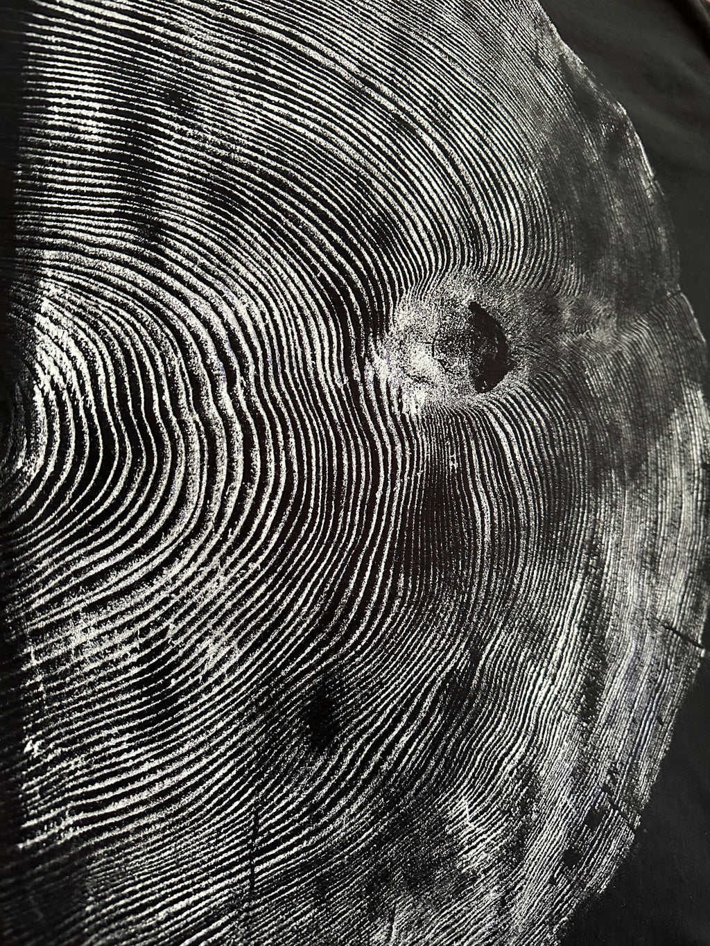 Coastal Redwood T-shirt Hand-pressed, Tree Ring Art, Black-XLarge