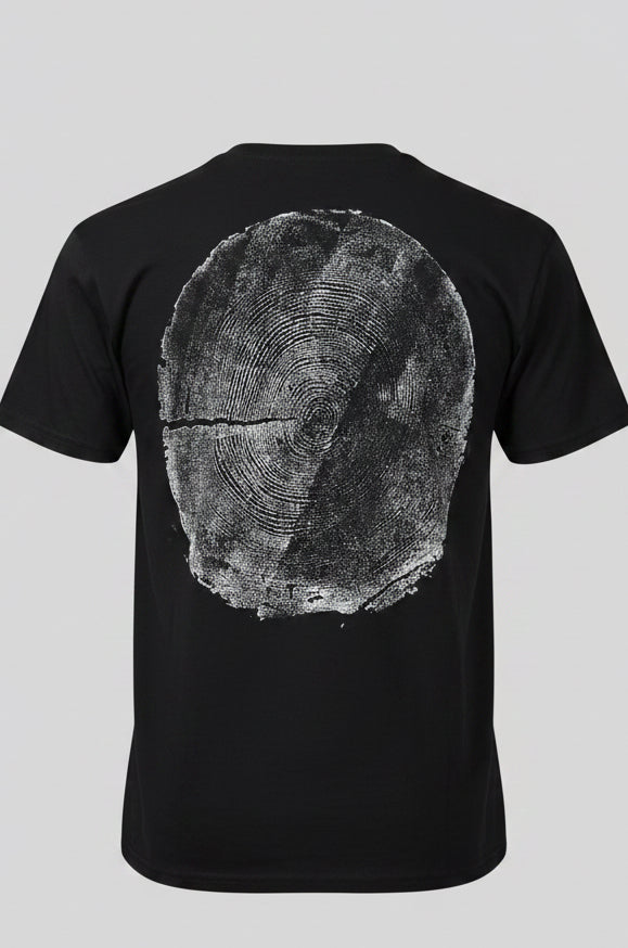 Coastal Redwood T-shirt Hand-pressed, Tree Ring Art, Black-Large