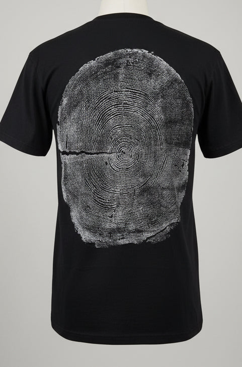 Coastal Redwood T-shirt Hand-pressed, Tree Ring Art, Black-Medium