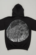 Coastal Pine Hoodie Hand-pressed, Tree Ring Art, Black-Small