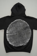 Coastal Redwood Hoodie Hand-pressed, Tree Ring Art, Black-Small