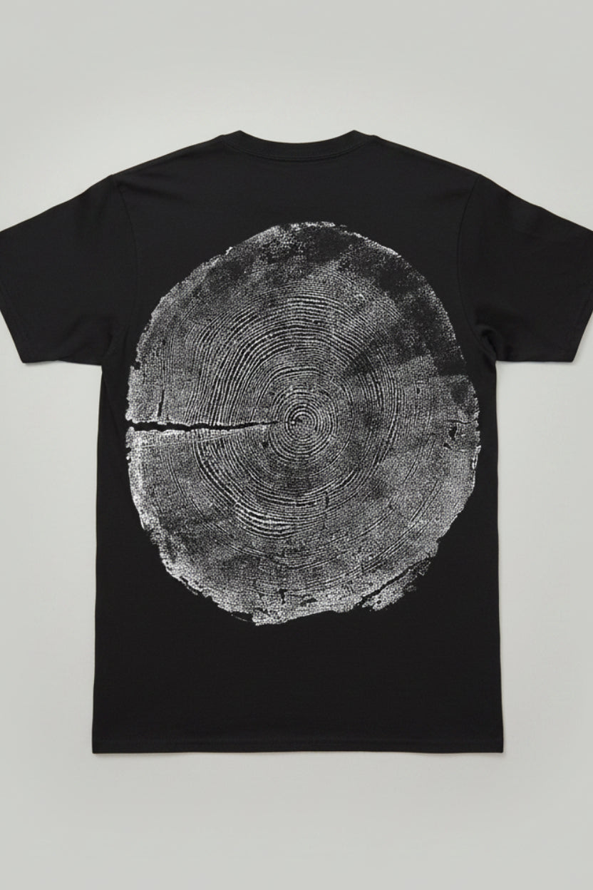 Coastal Redwood T-shirt Hand-pressed, Tree Ring Art, Black-Small