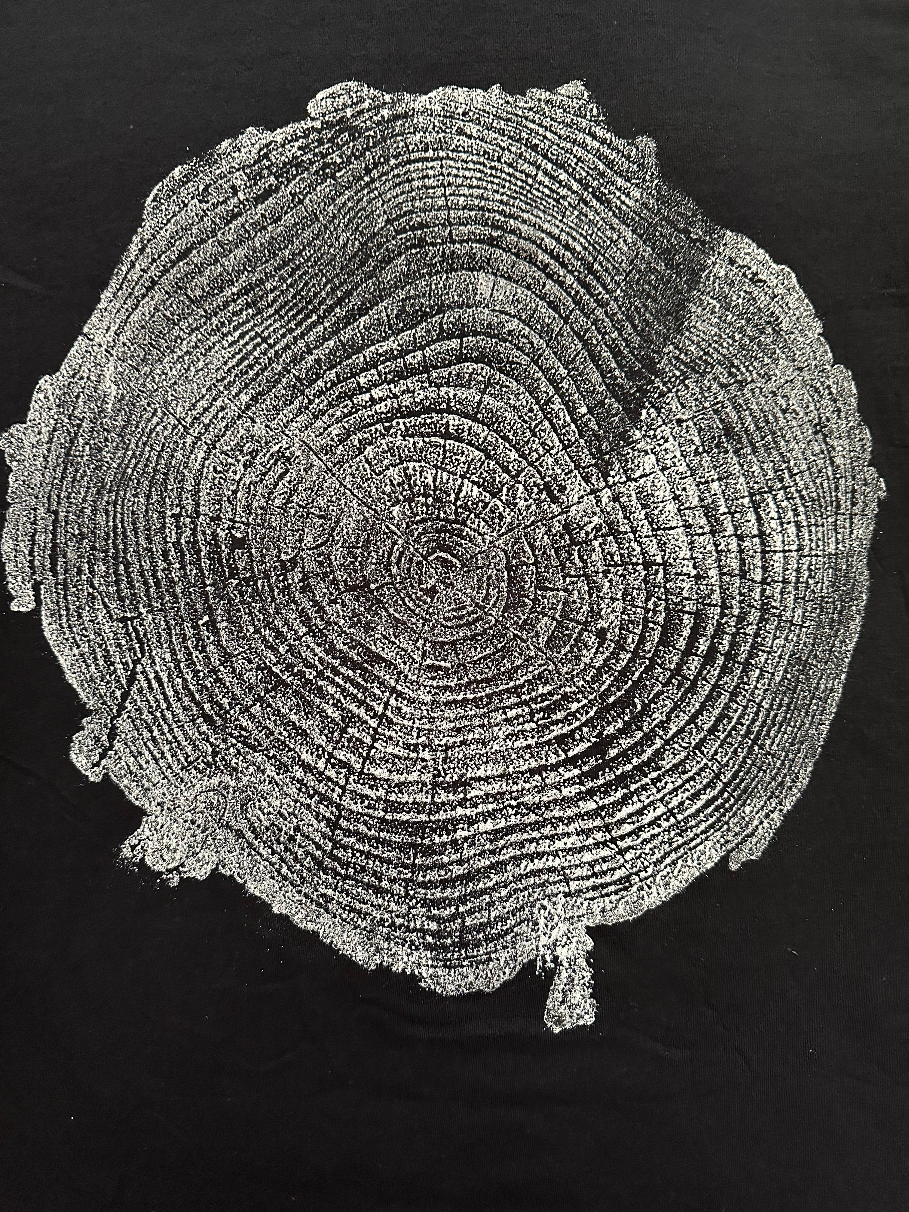 Coastal Pine T-shirt Hand-pressed, Tree Ring Art, Black-Small