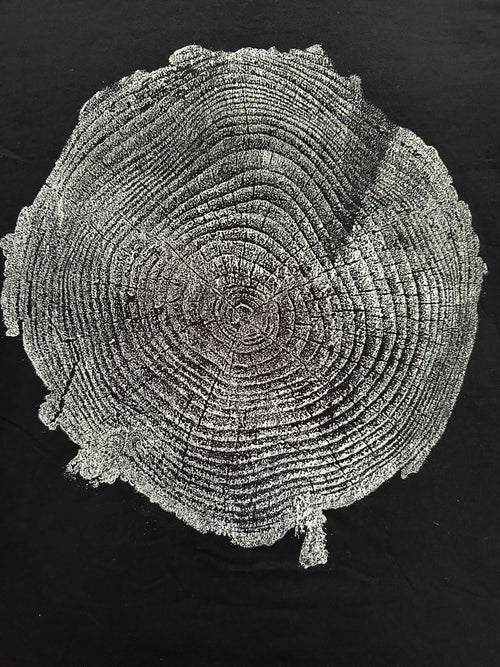 Coastal Pine T-shirt Hand-pressed, Tree Ring Art, Black-Small