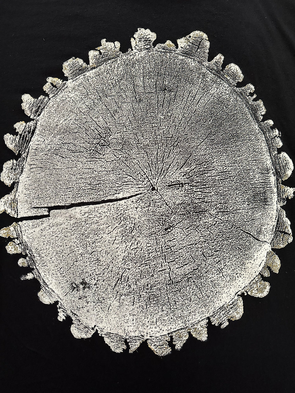 Walnut T-shirt Hand-pressed, Tree Ring Art, Black-Medium