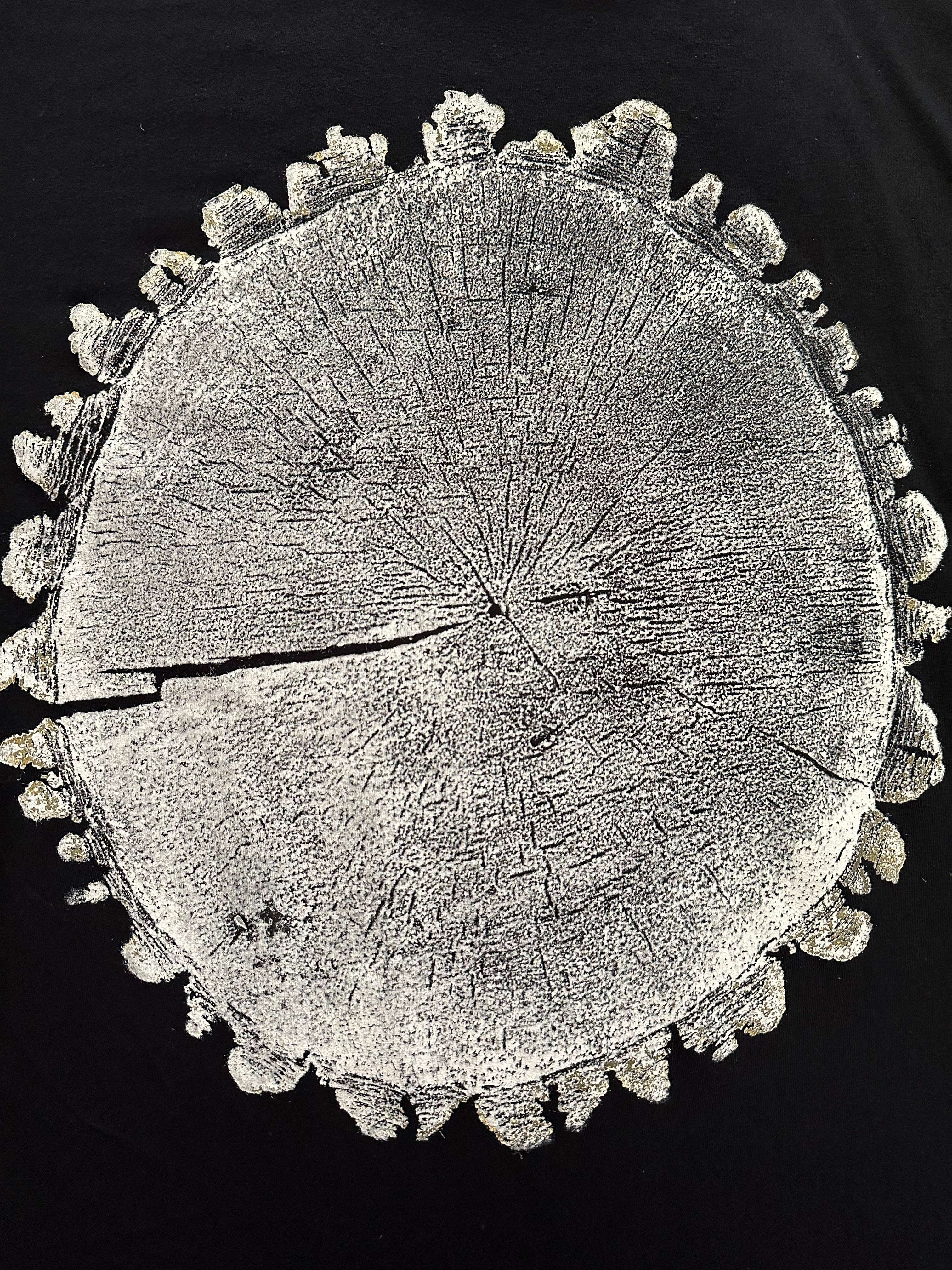 Walnut T-shirt Hand-pressed, Tree Ring Art, Black-Medium