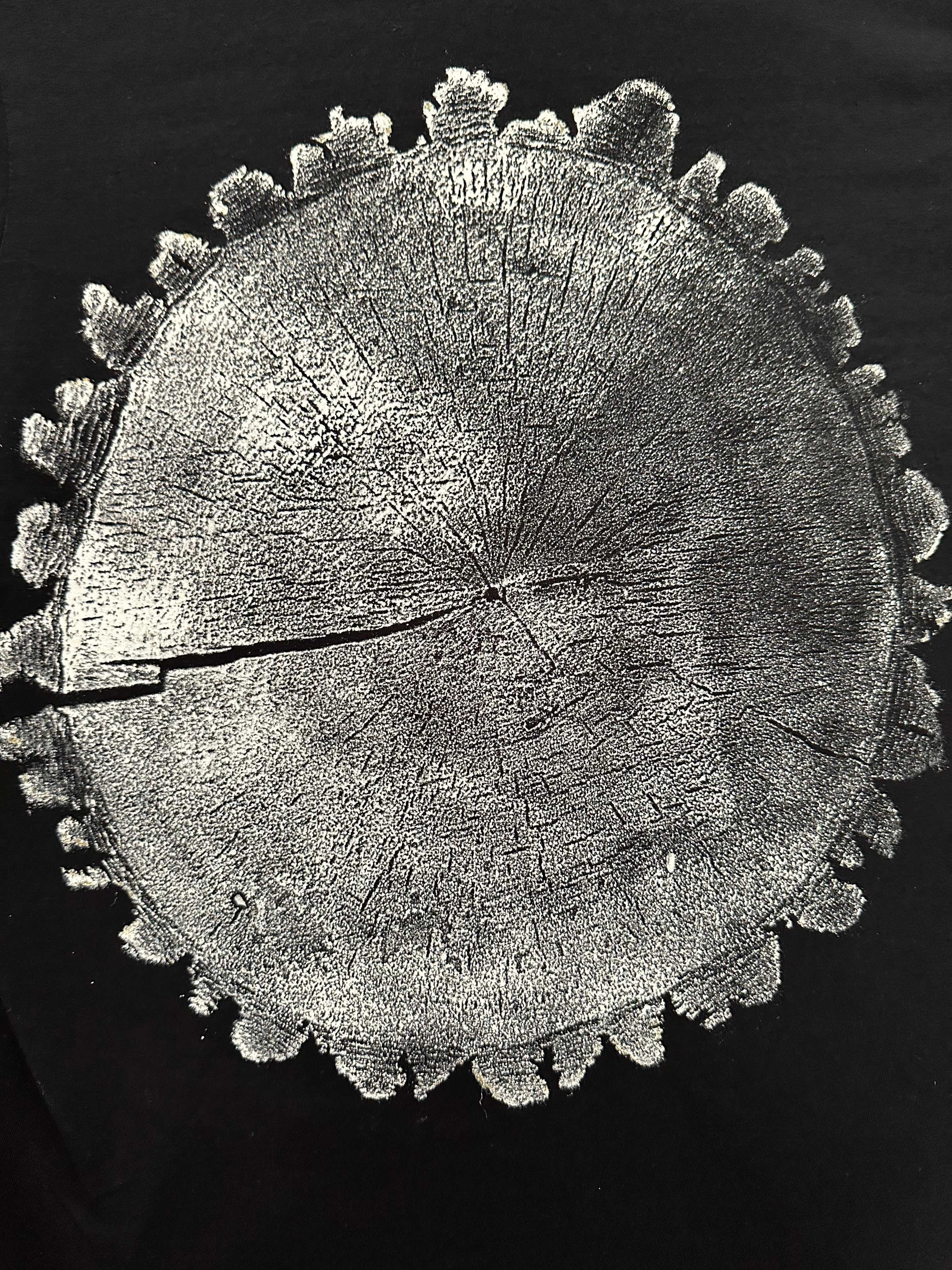 Walnut T-shirt Hand-pressed, Tree Ring Art, Black-Small