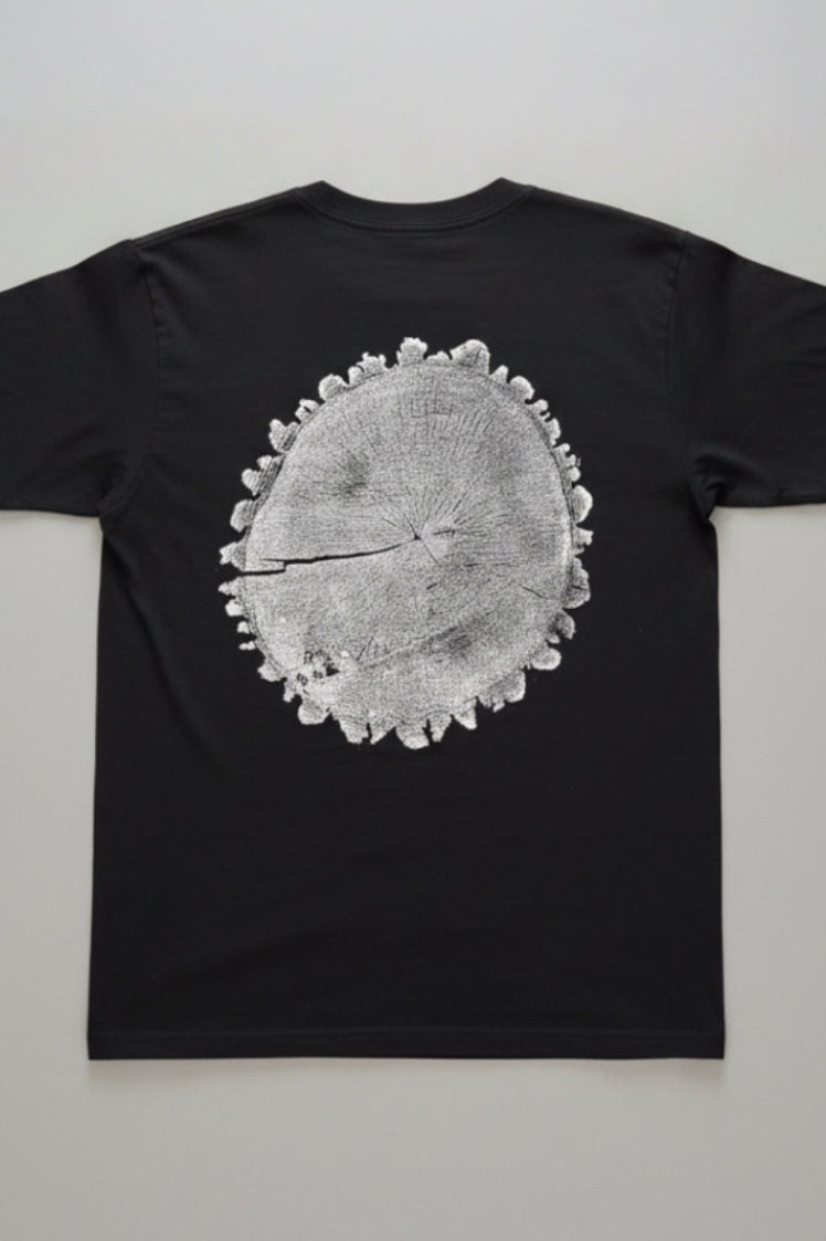 Walnut T-shirt Hand-pressed, Tree Ring Art, Black-Large