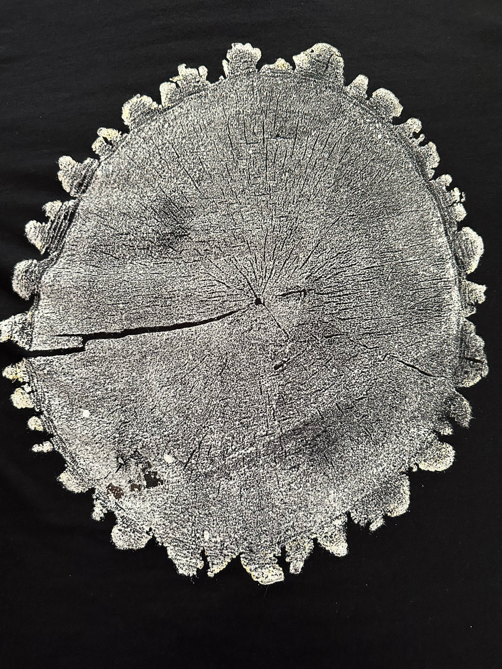 Walnut T-shirt Hand-pressed, Tree Ring Art, Black-Large