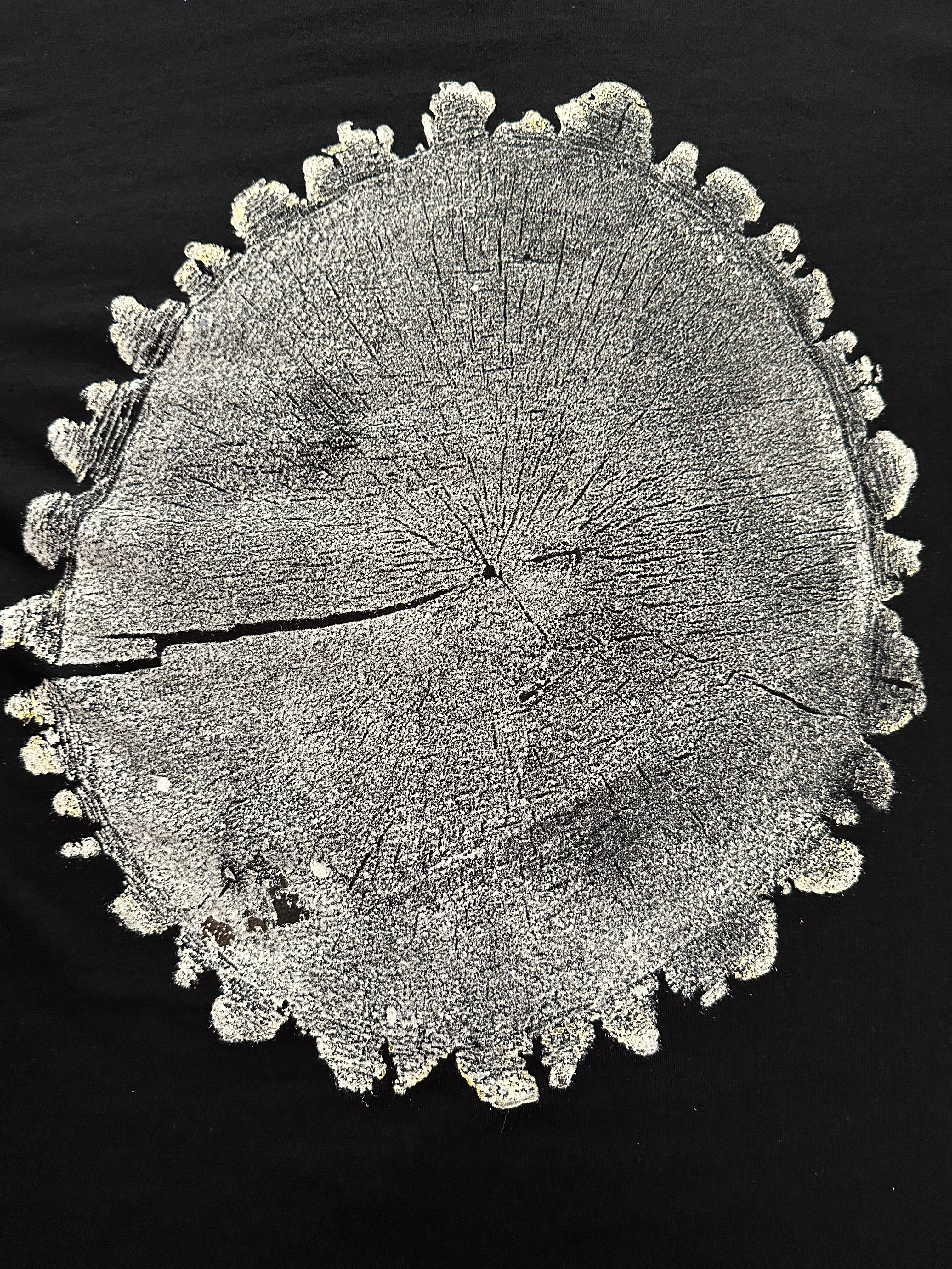 Walnut T-shirt Hand-pressed, Tree Ring Art, Black-Large