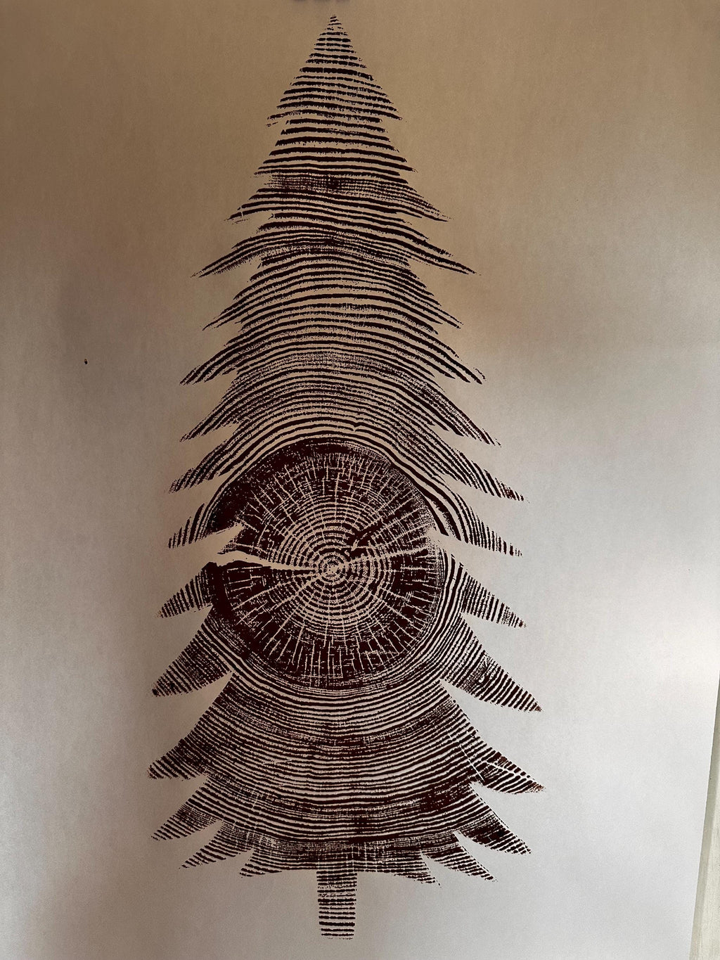 Handmade Ponderosa Pine Christmas Tree Relief Print 18x24