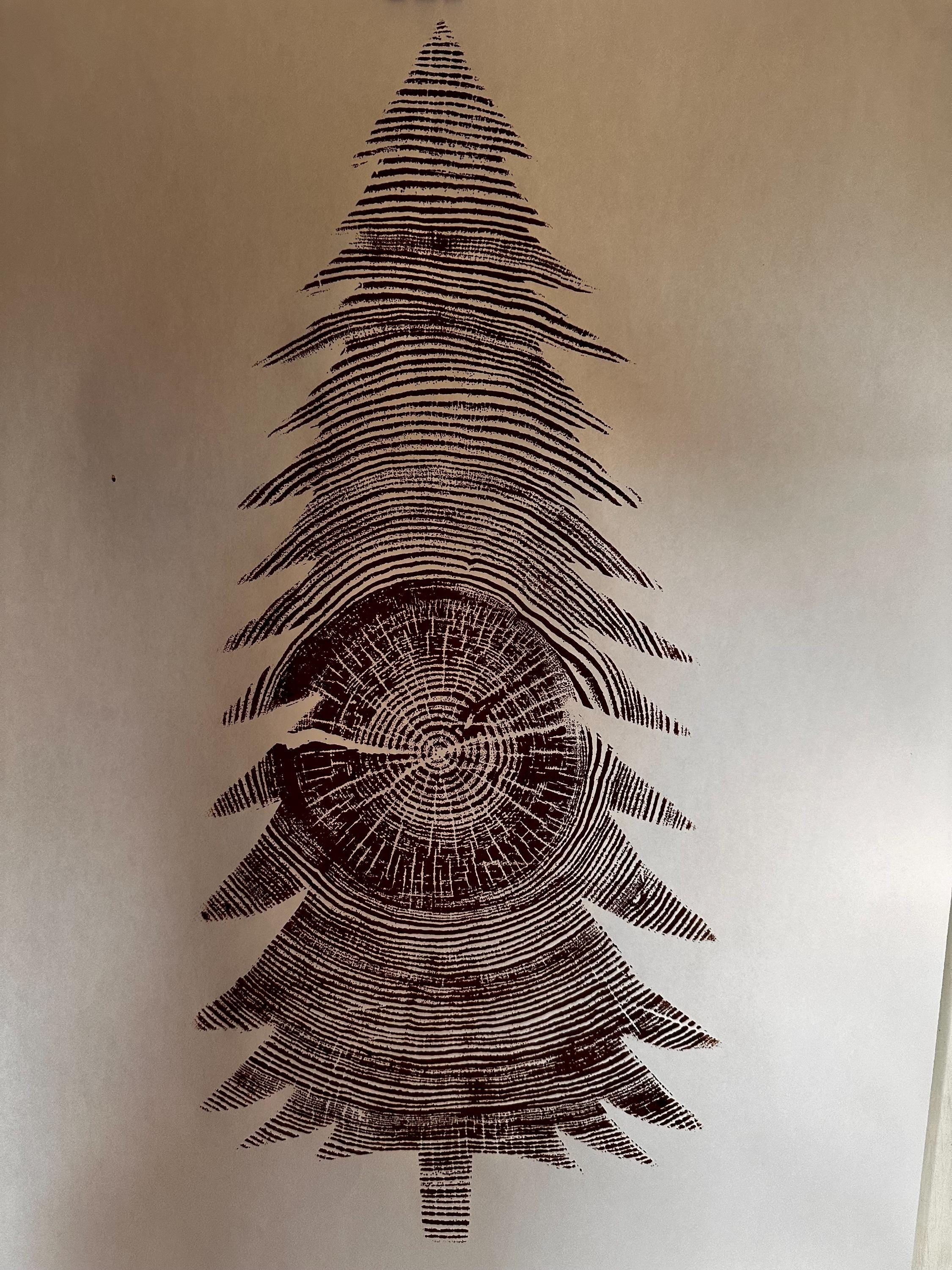 Handmade Ponderosa Pine Christmas Tree Relief Print 18x24