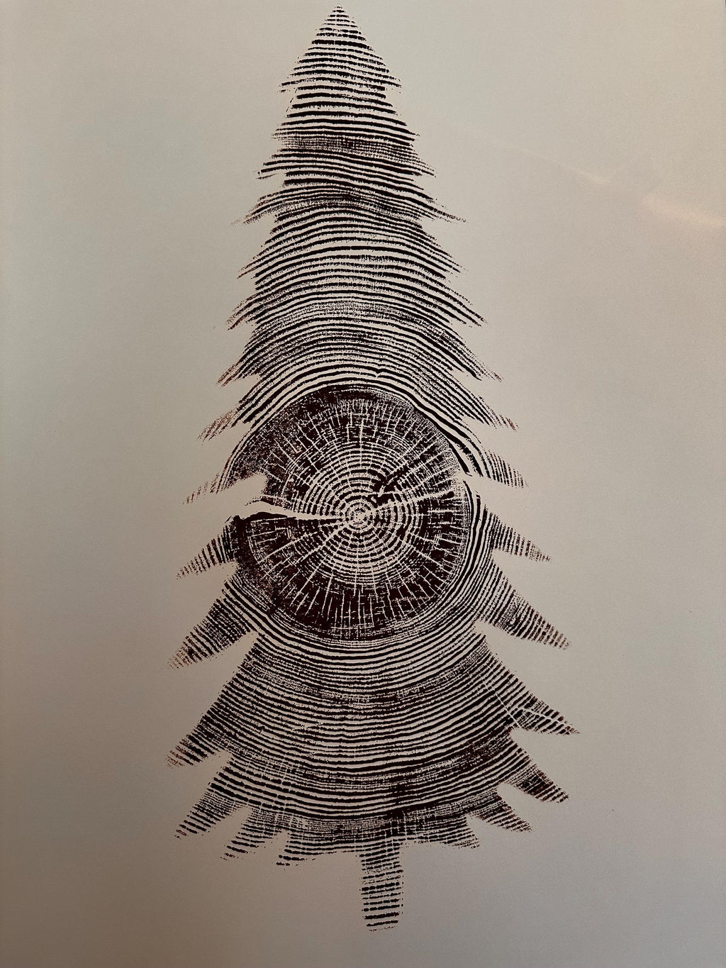 Handmade Ponderosa Pine Christmas Tree Relief Print 18x24