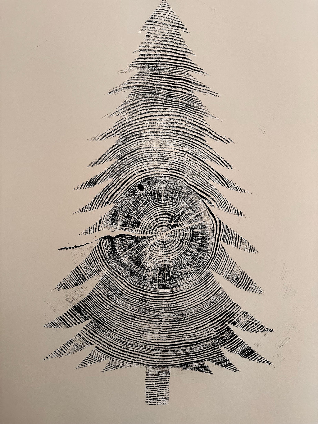Handmade Ponderosa Pine Christmas Tree Relief Print 18x24