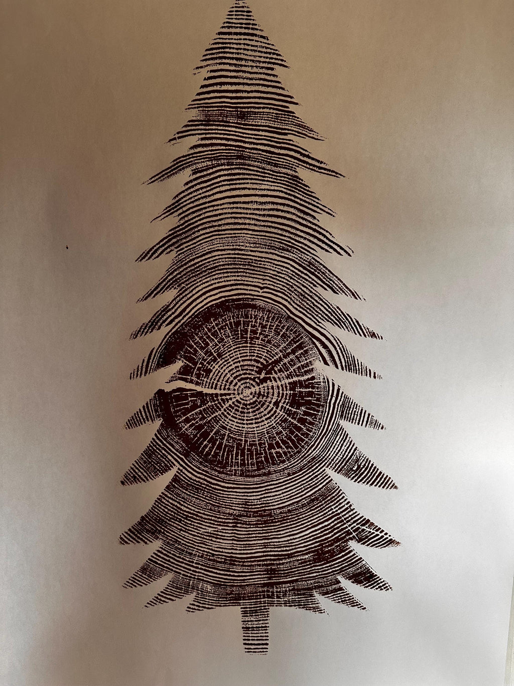 Handmade Ponderosa Pine Christmas Tree Relief Print 18x24
