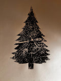 Handmade Walnut Christmas Tree Relief Print 18x24