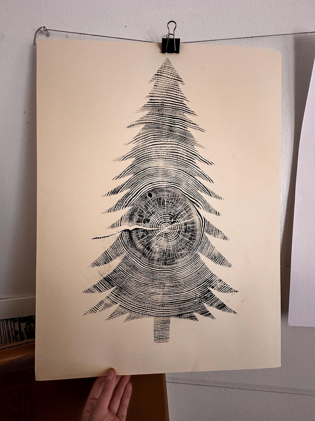 Handmade Ponderosa Pine Christmas Tree Relief Print 18x24
