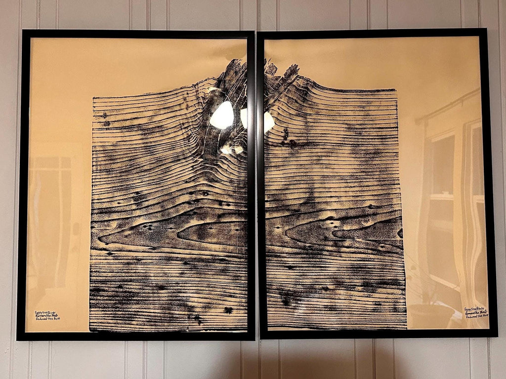 Handmade Redwood Grain Relief Prints, Set of 2 (18x24)