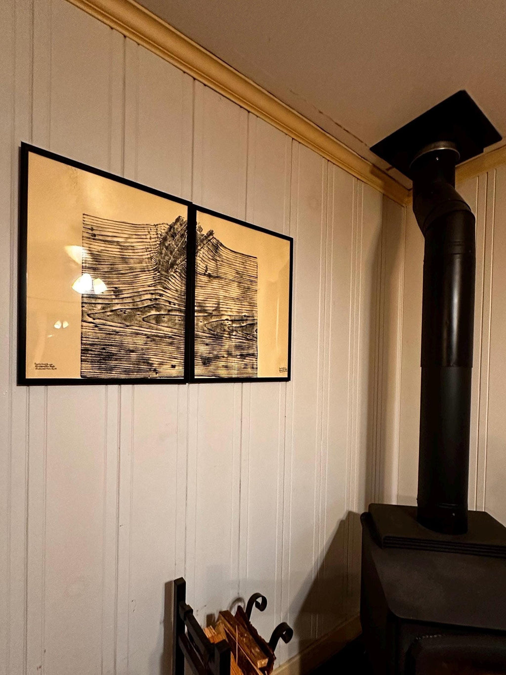 Handmade Redwood Grain Relief Prints, Set of 2 (18x24)