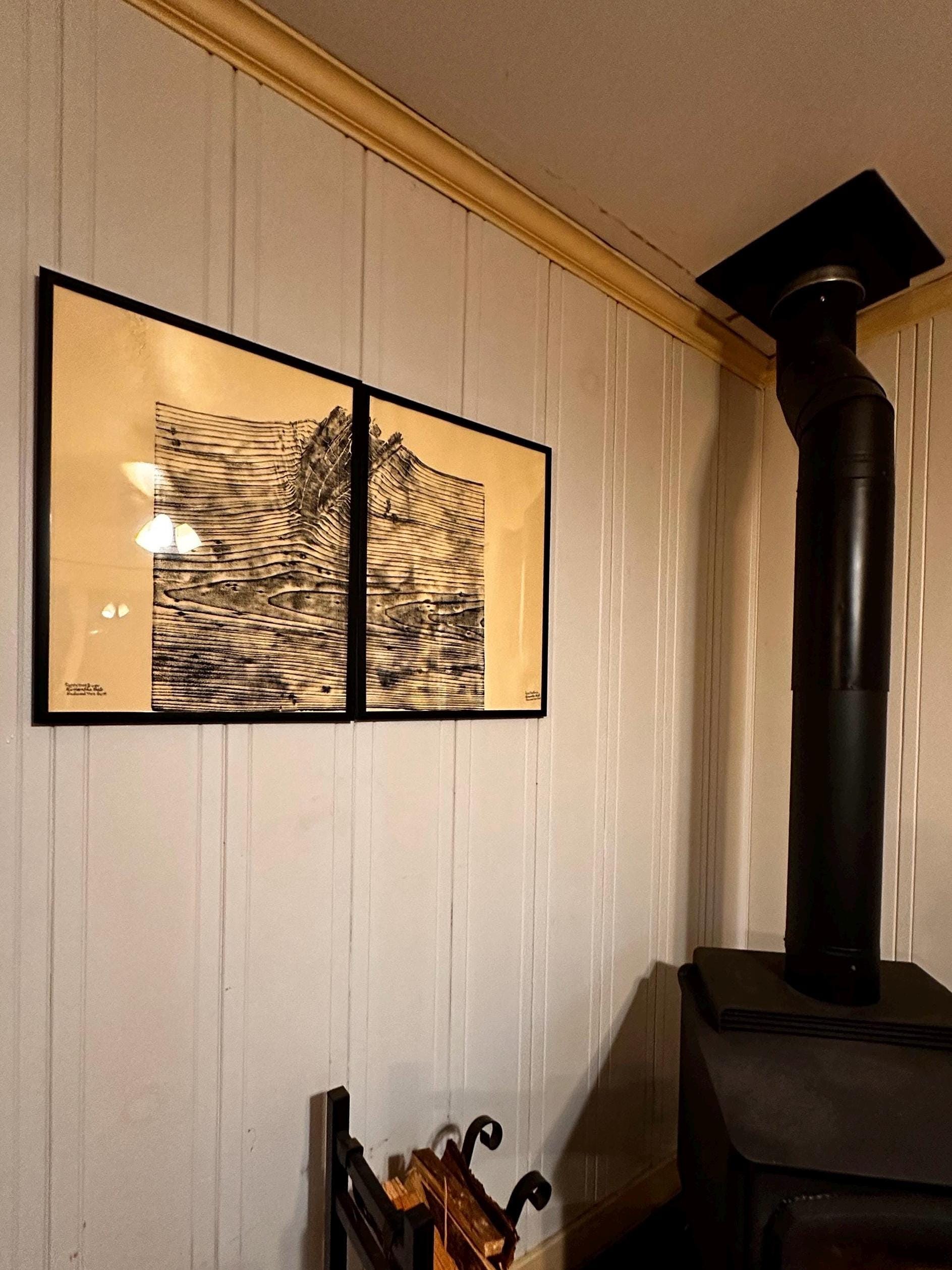 Handmade Redwood Grain Relief Prints, Set of 2 (18x24)