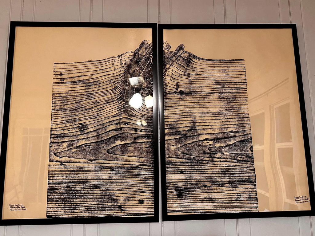 Handmade Redwood Grain Relief Prints, Set of 2 (18x24)