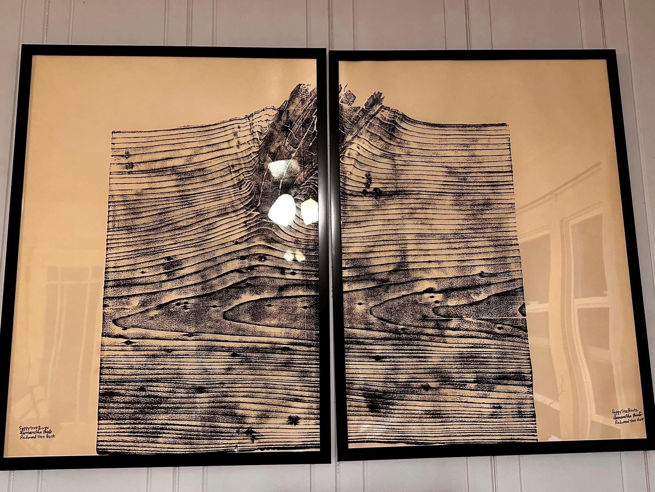 Handmade Redwood Grain Relief Prints, Set of 2 (18x24)
