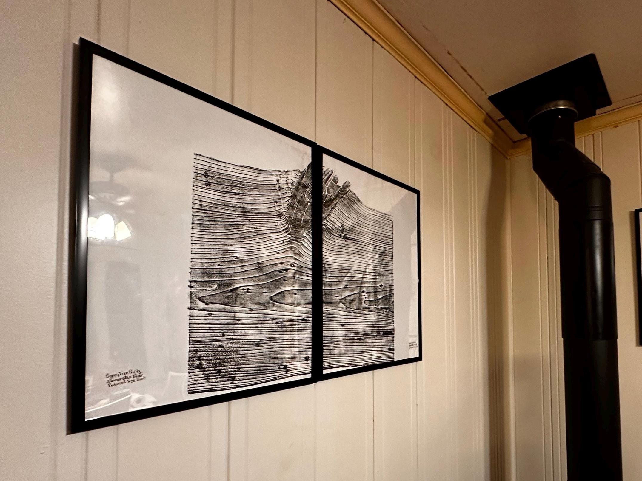 Handmade Redwood Relief Prints, Set of  2-18x24  (with grain)