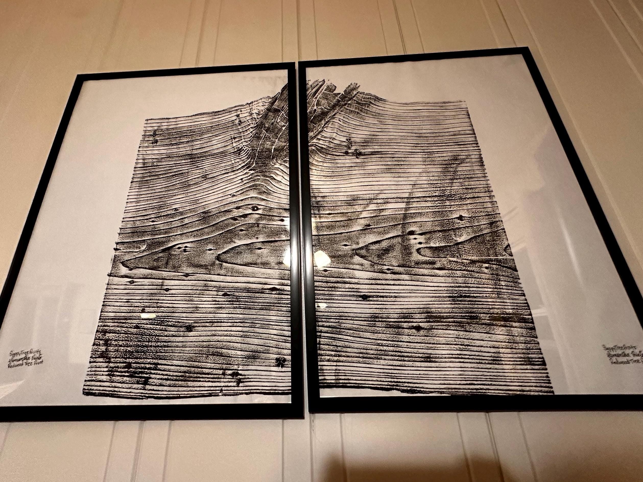 Handmade Redwood Relief Prints, Set of  2-18x24  (with grain)