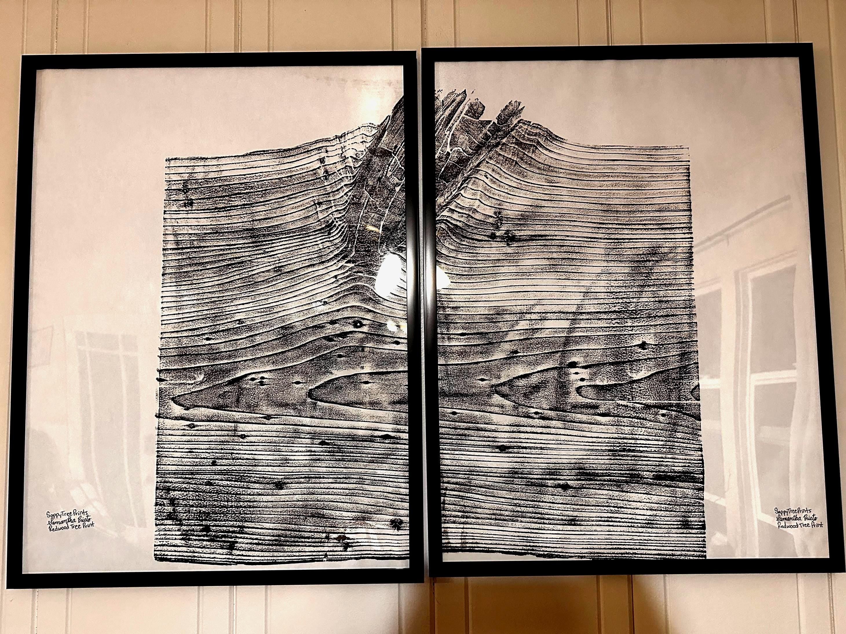 Handmade Redwood Relief Prints, Set of  2-18x24  (with grain)