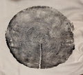 Handmade Madrone/Redwood Tree Hoodie, Tree Ring Art, White-Large